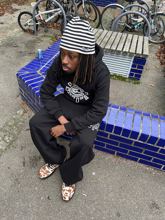 reversible embroid @sun beanie - white/black