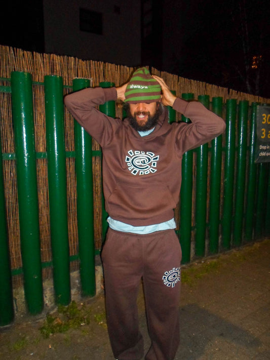 brown / green reversible cuff beanie