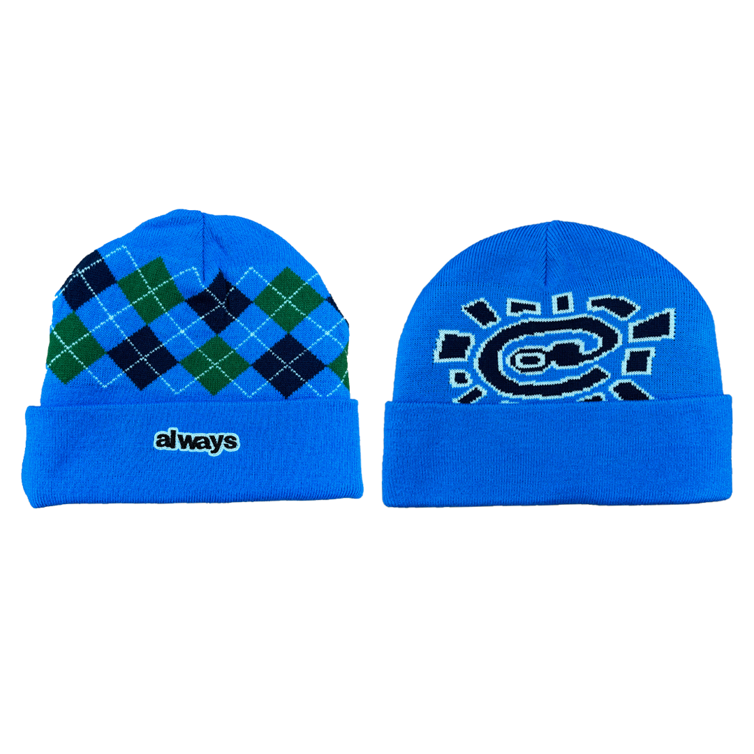 reversible cuff argyle beanie - blue