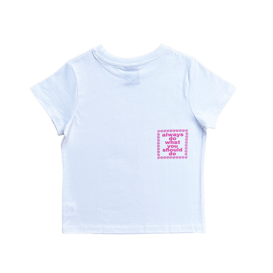 always script baby tee - white/pink