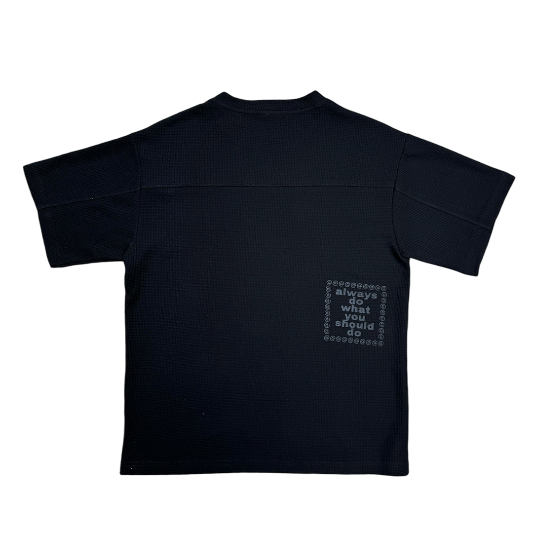 panelled waffle tshirt - black