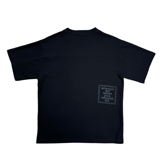 panelled waffle tshirt - black
