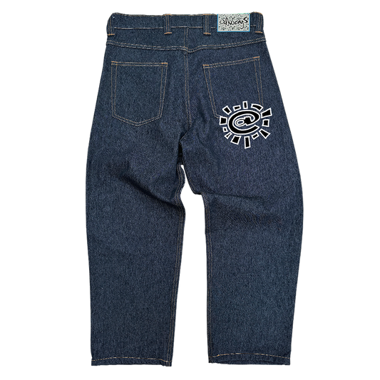 black/white @ sun denim - brown stitch