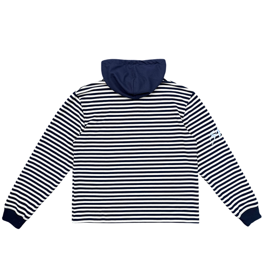 hooded polo - navy stripe