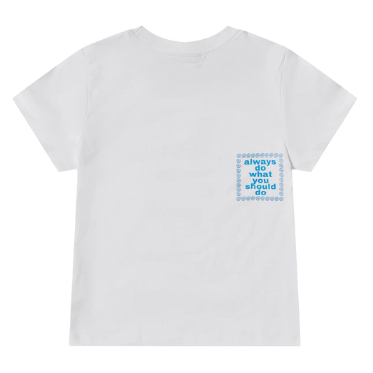 flower script baby tee white