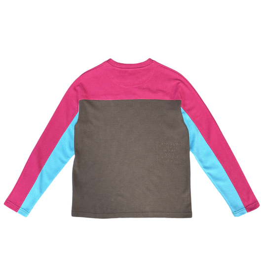 panelled waffle long sleeve - pink/blue/grey