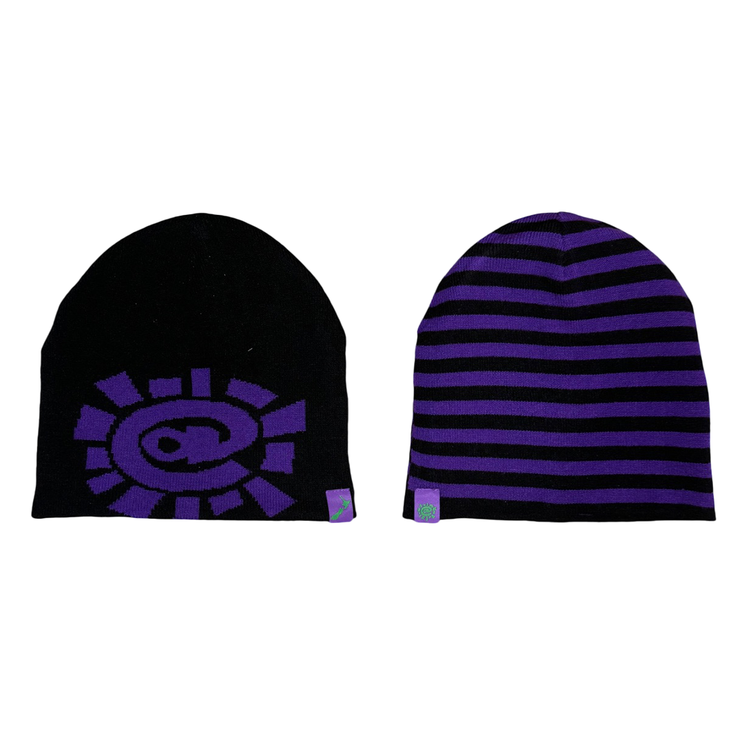 reversible no cuff beanie - black/purple stripe