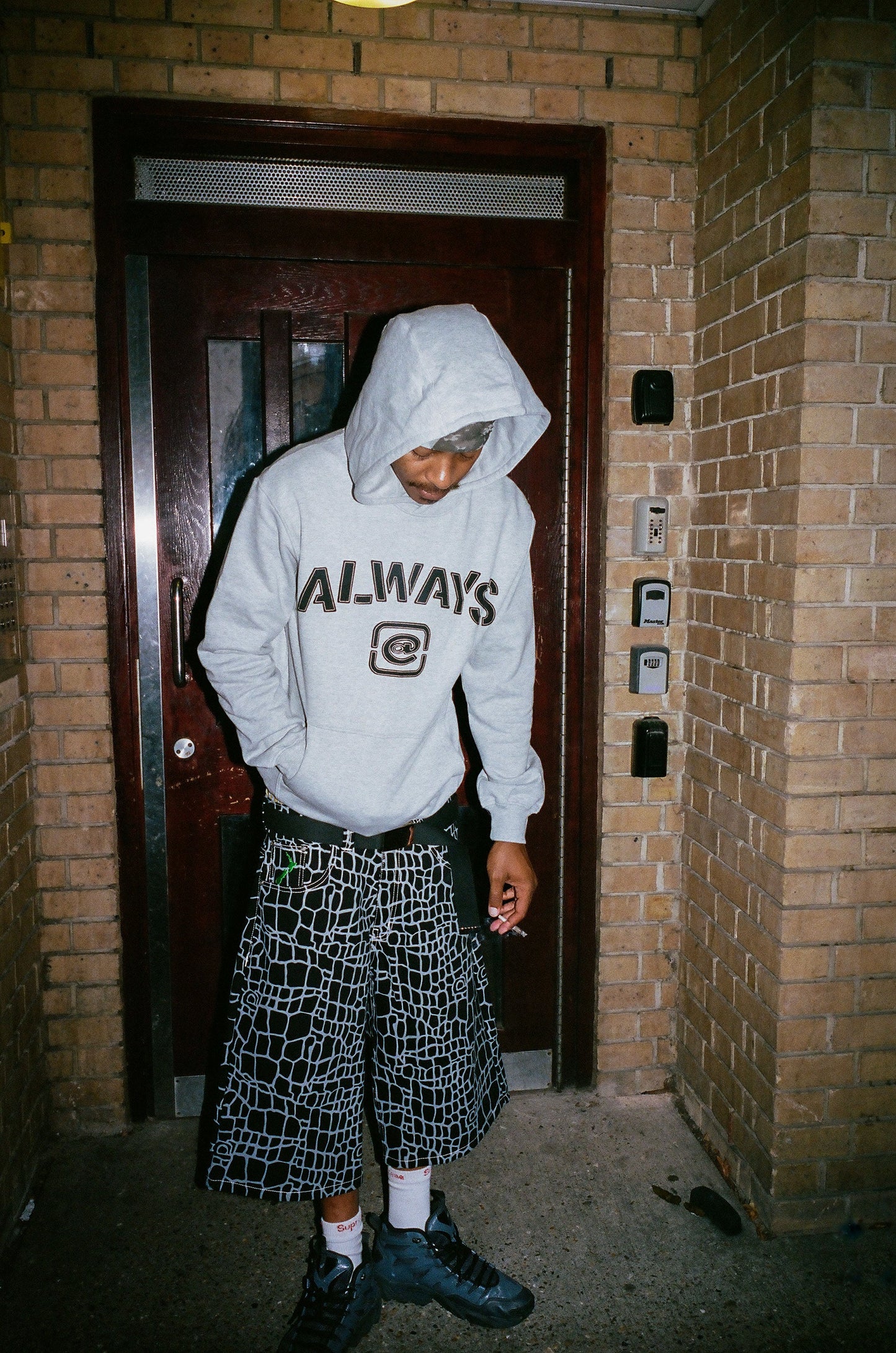 croc print denim shorts