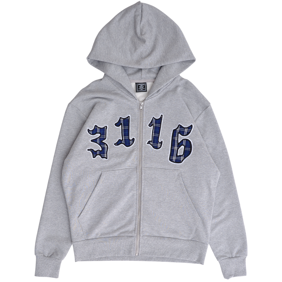 3116 applique zip up hoodie - grey