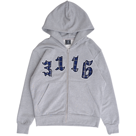 3116 applique zip up hoodie - grey