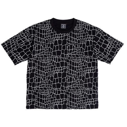 croc print tshirt - black
