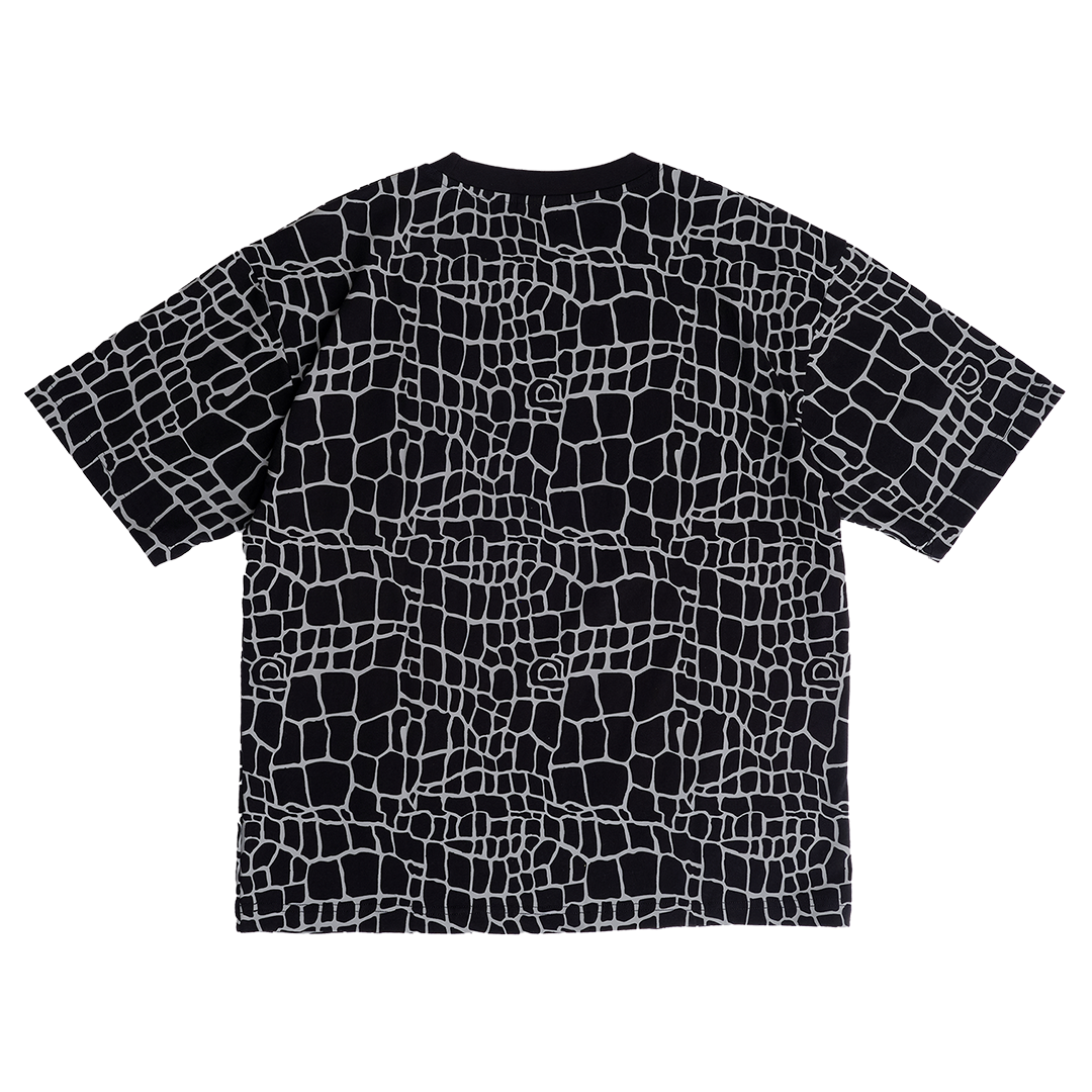 croc print tshirt - black