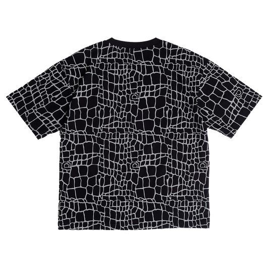croc print tshirt - black