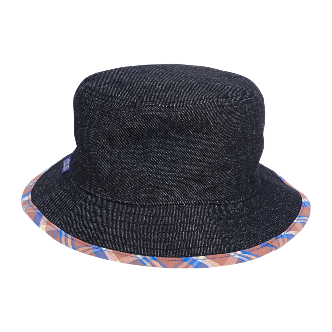 reversible denim / plaid bucket hat - black