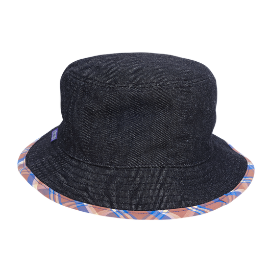 reversible denim / plaid bucket hat - black