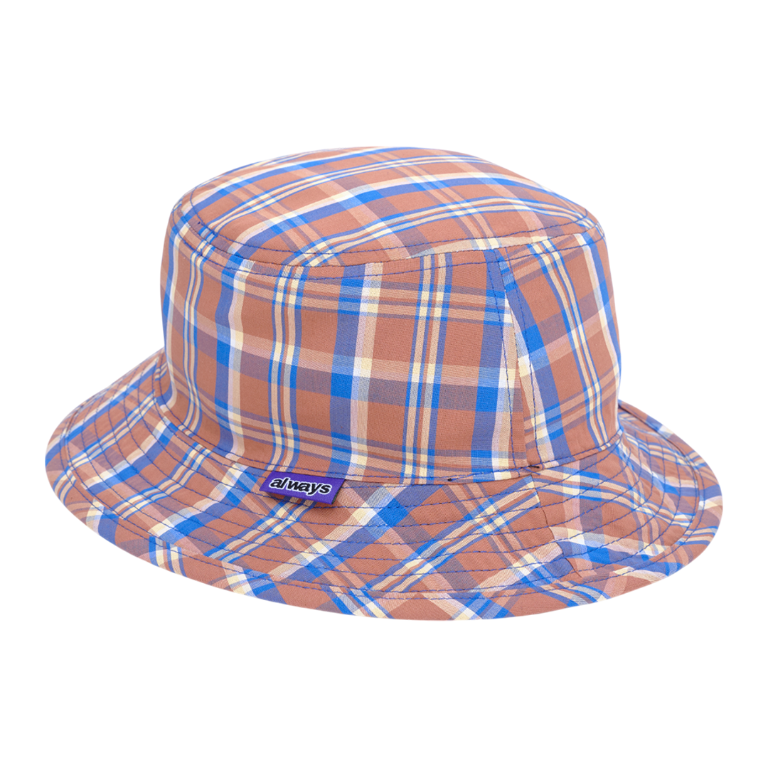 reversible denim / plaid bucket hat - black