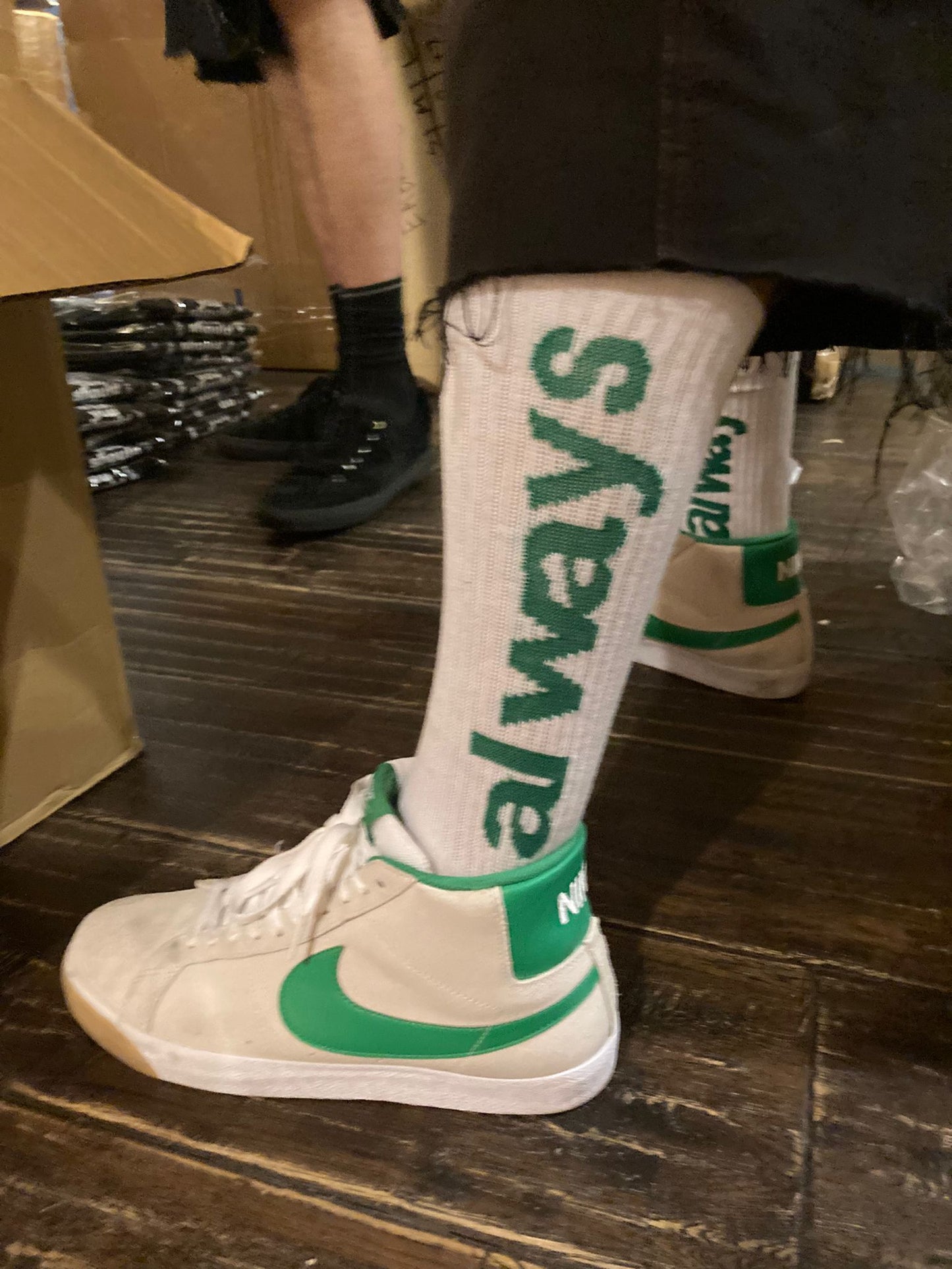 white / green always sock