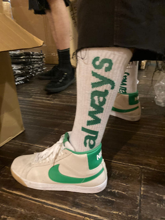 white / green always sock