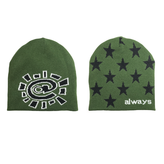 reversible no cuff skull beanie forest green