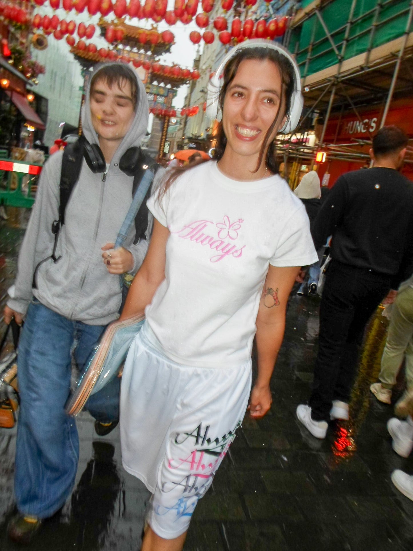 always script baby tee -  white/pink