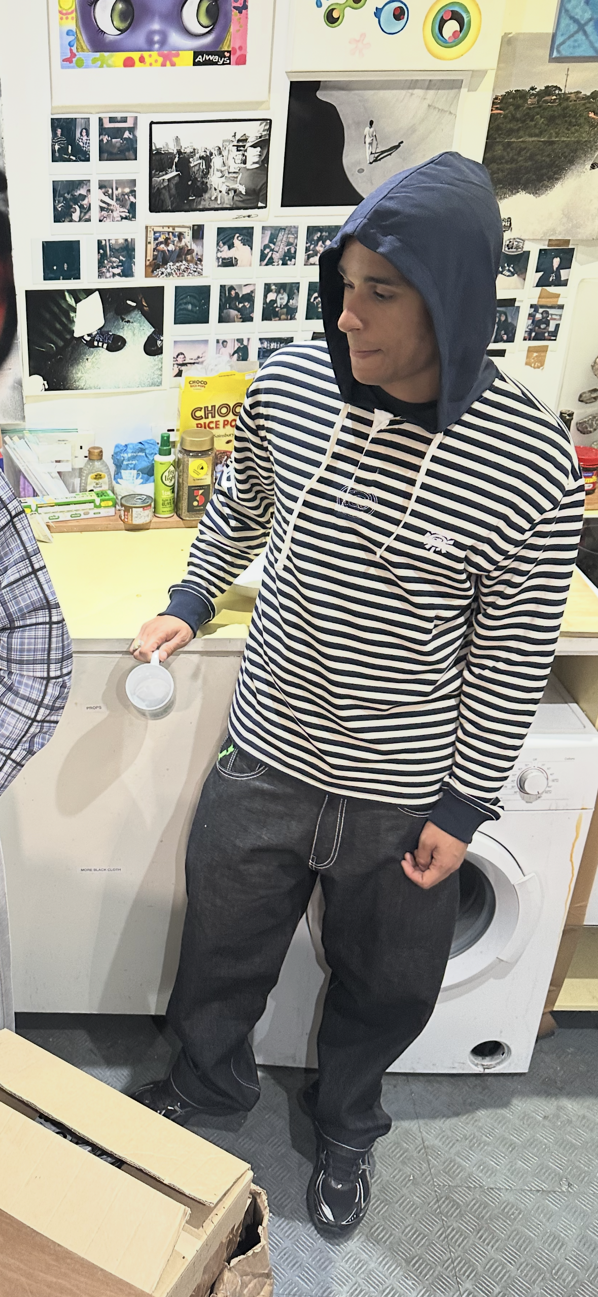 hooded polo - navy stripe