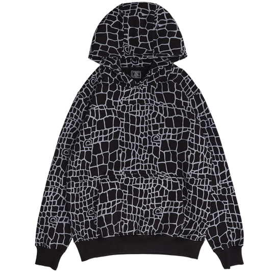 croc print hoodie - black
