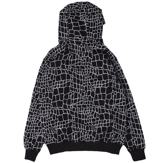 croc print hoodie - black