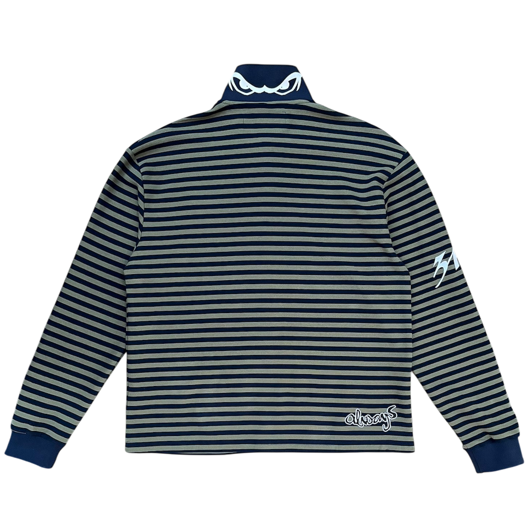 clean stripe rugby polo - navy/khaki