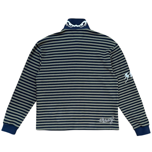 clean stripe rugby polo - navy/khaki