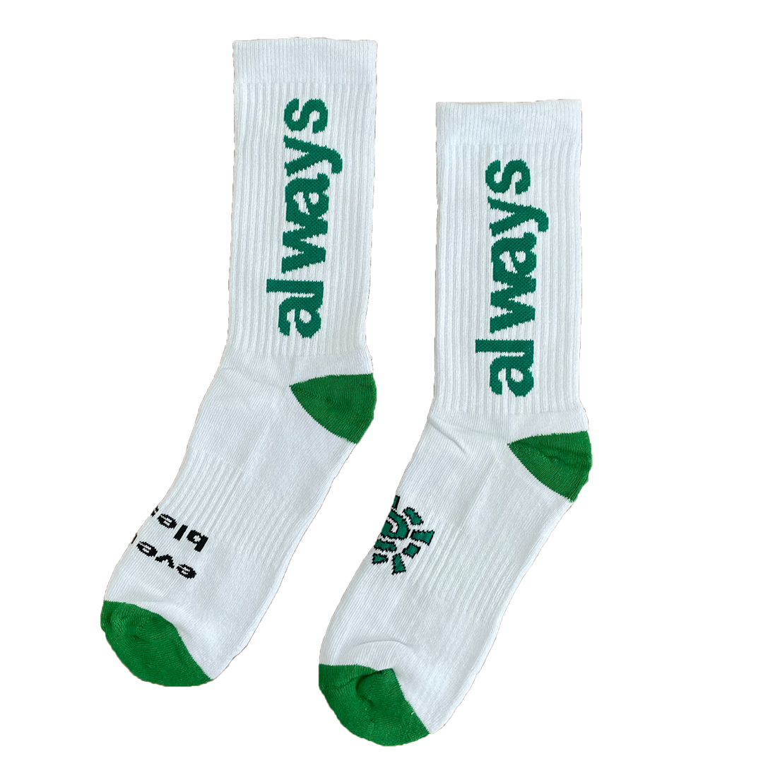 white / green always sock