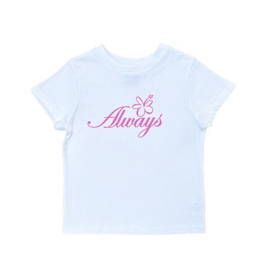 always script baby tee -  white/pink