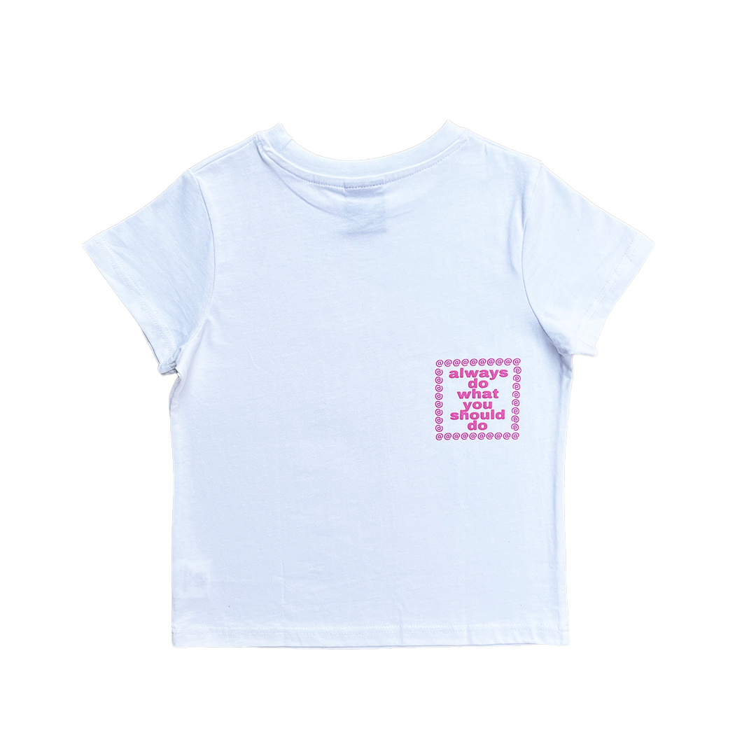 always script baby tee -  white/pink