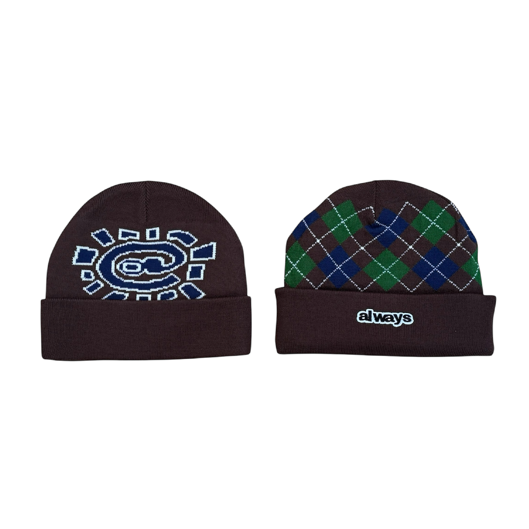 reversible brown cuff beanie - @sun/argyle