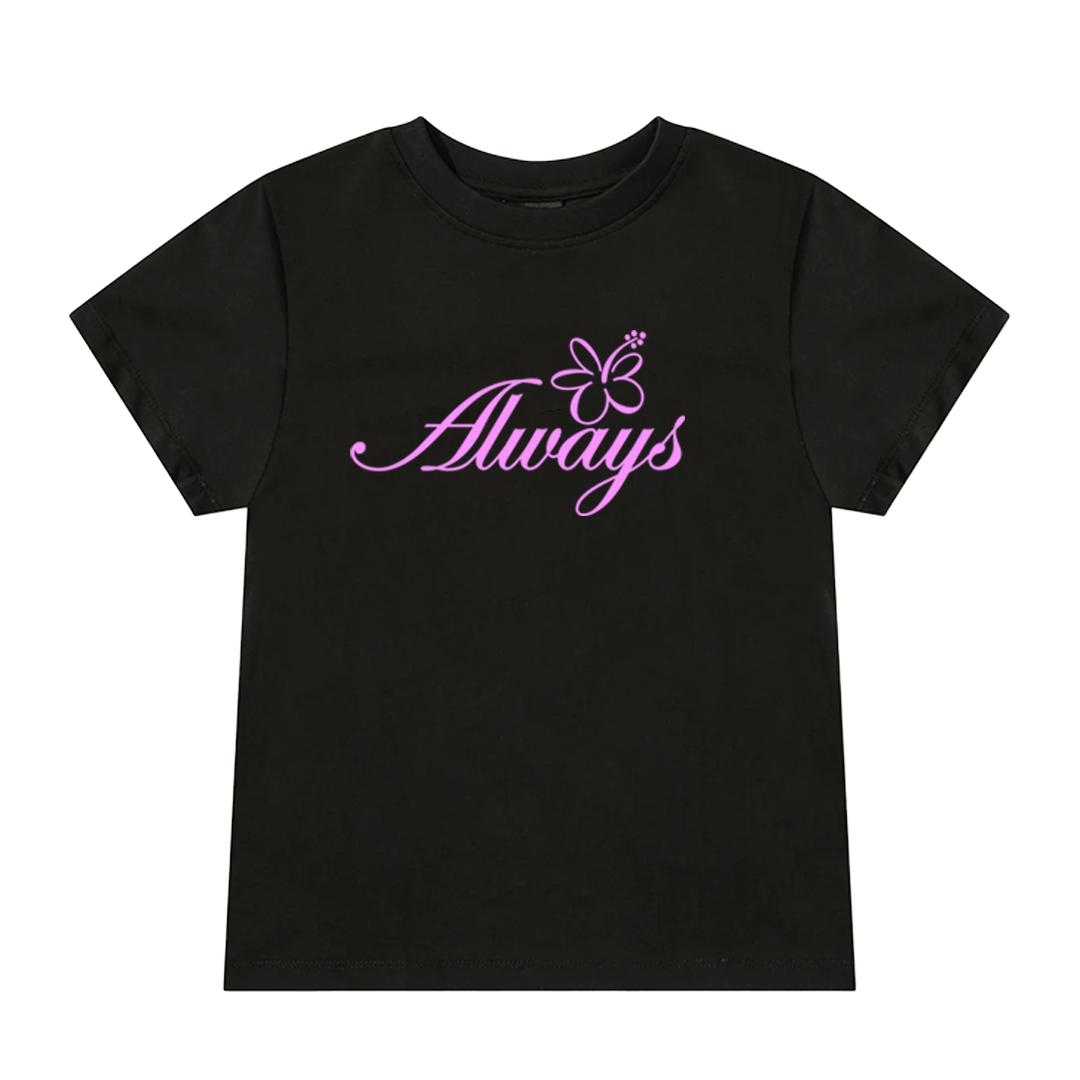 flower script baby tee black