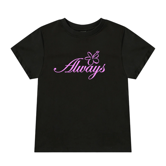 flower script baby tee black