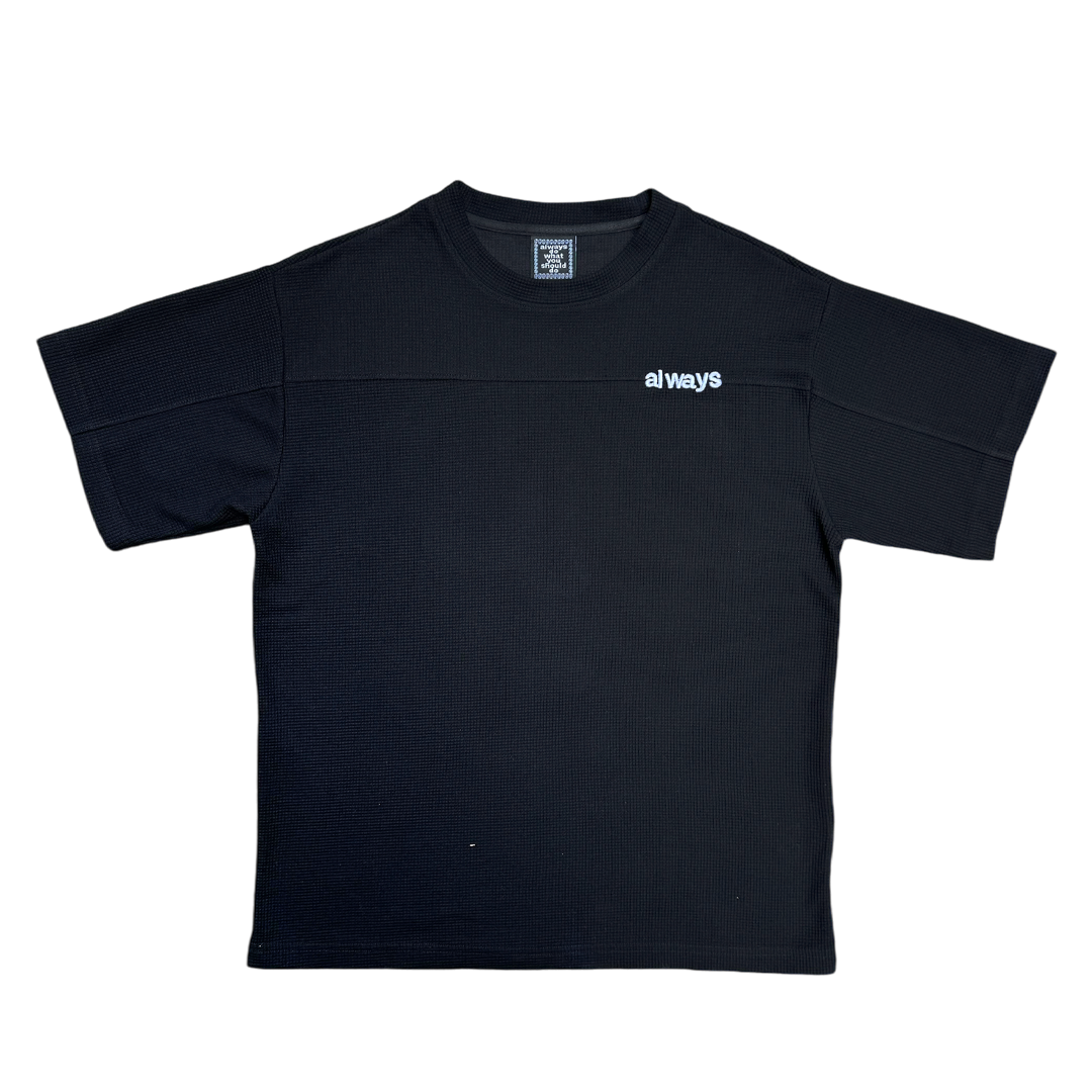 panelled waffle tshirt - black