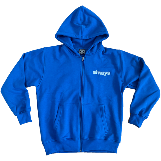 always up royal blue zip up hoodie