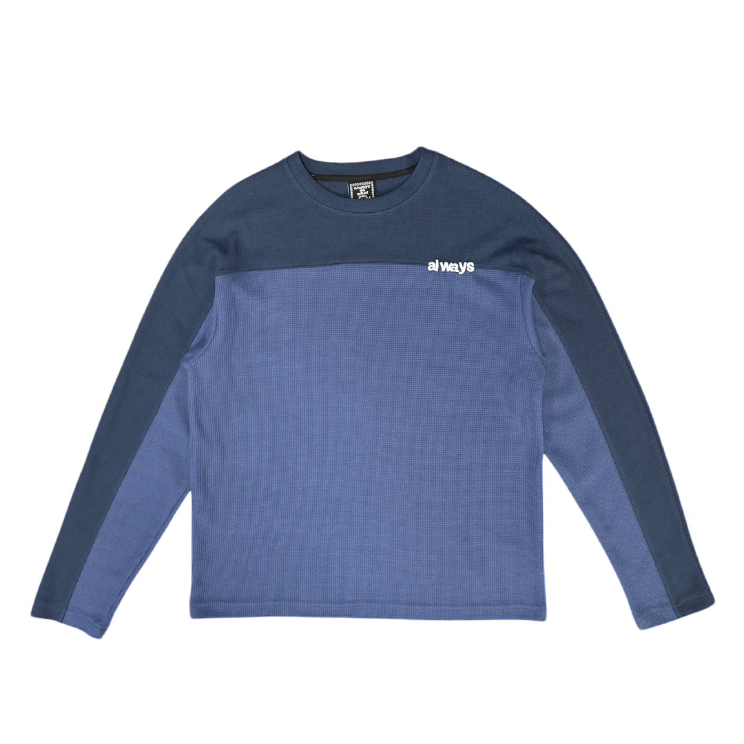 panelled waffle long sleeve - navy / blue