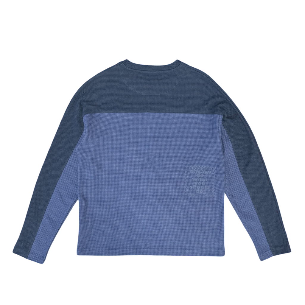 panelled waffle long sleeve - navy / blue