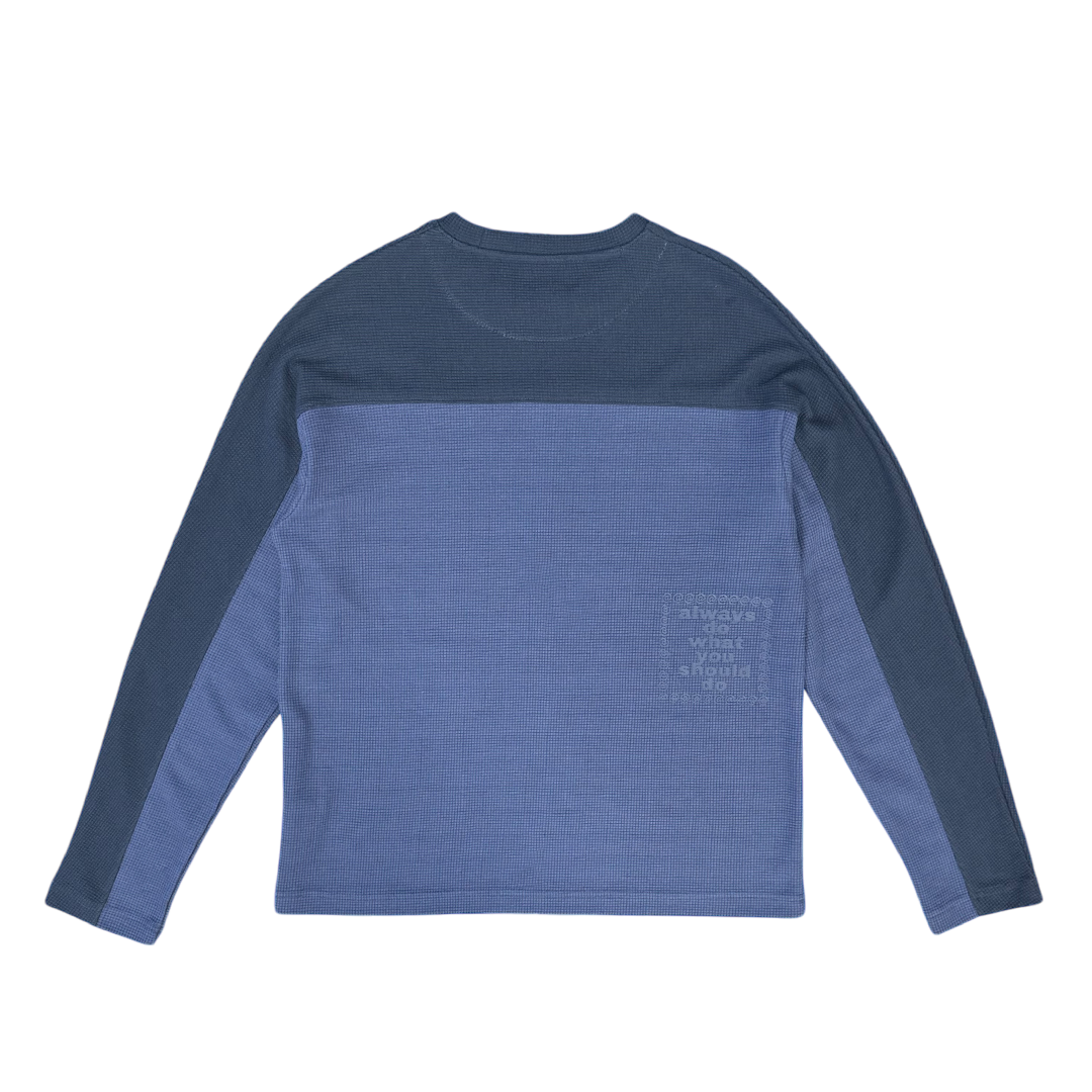 panelled waffle long sleeve - navy / blue