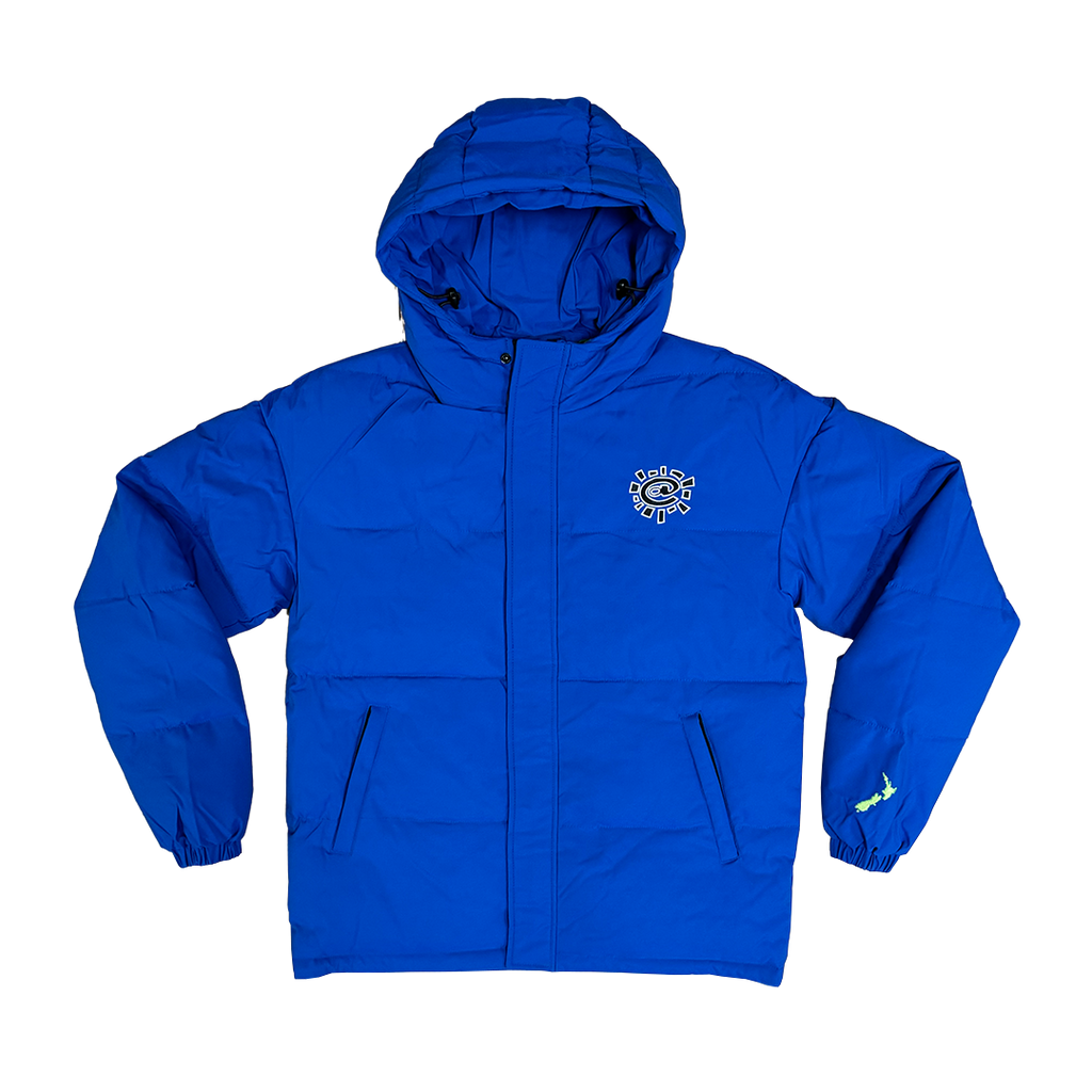 unisex royal blue puffa jacket