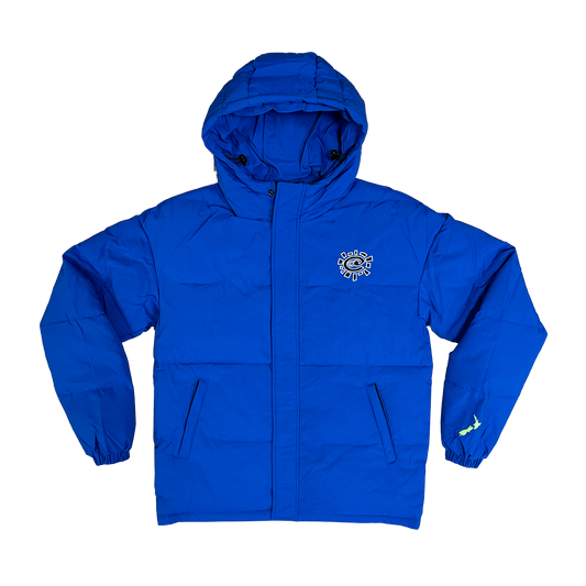 unisex royal blue puffa jacket