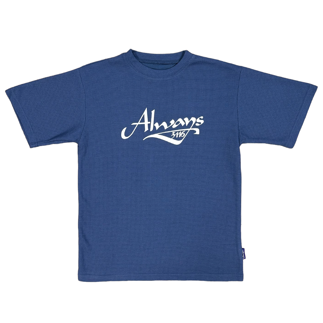 surf script waffle tshirt - navy