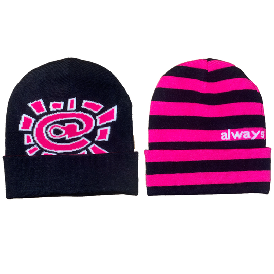 black / pink reversible cuff beanie