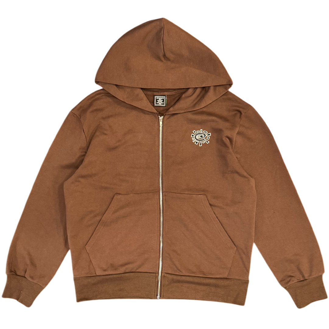 premium zip up hoodie - brown
