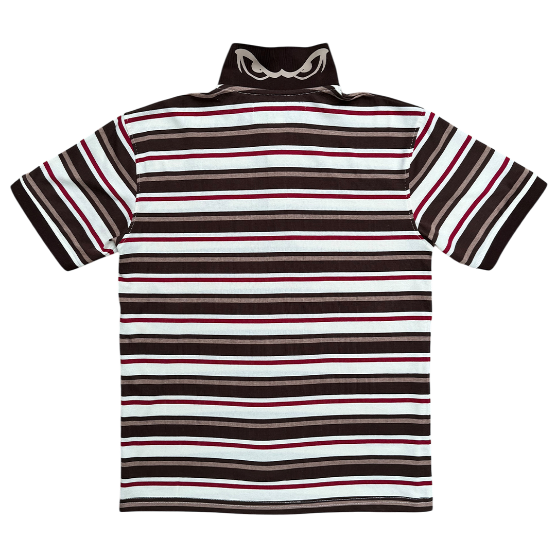 educated polo - brown/red stripe