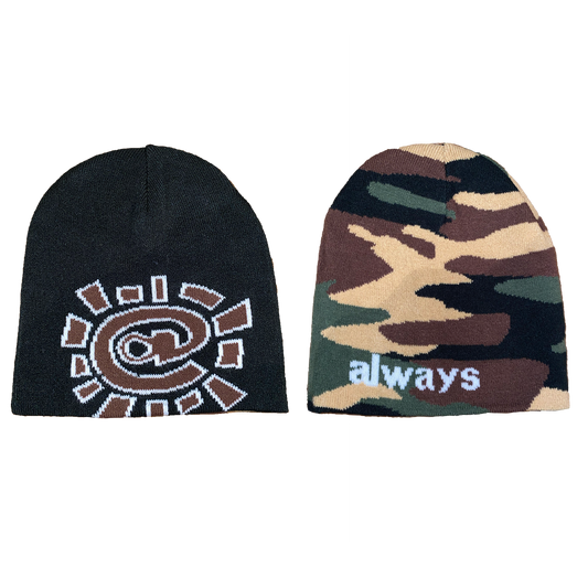 black / camo reversible no cuff beanie