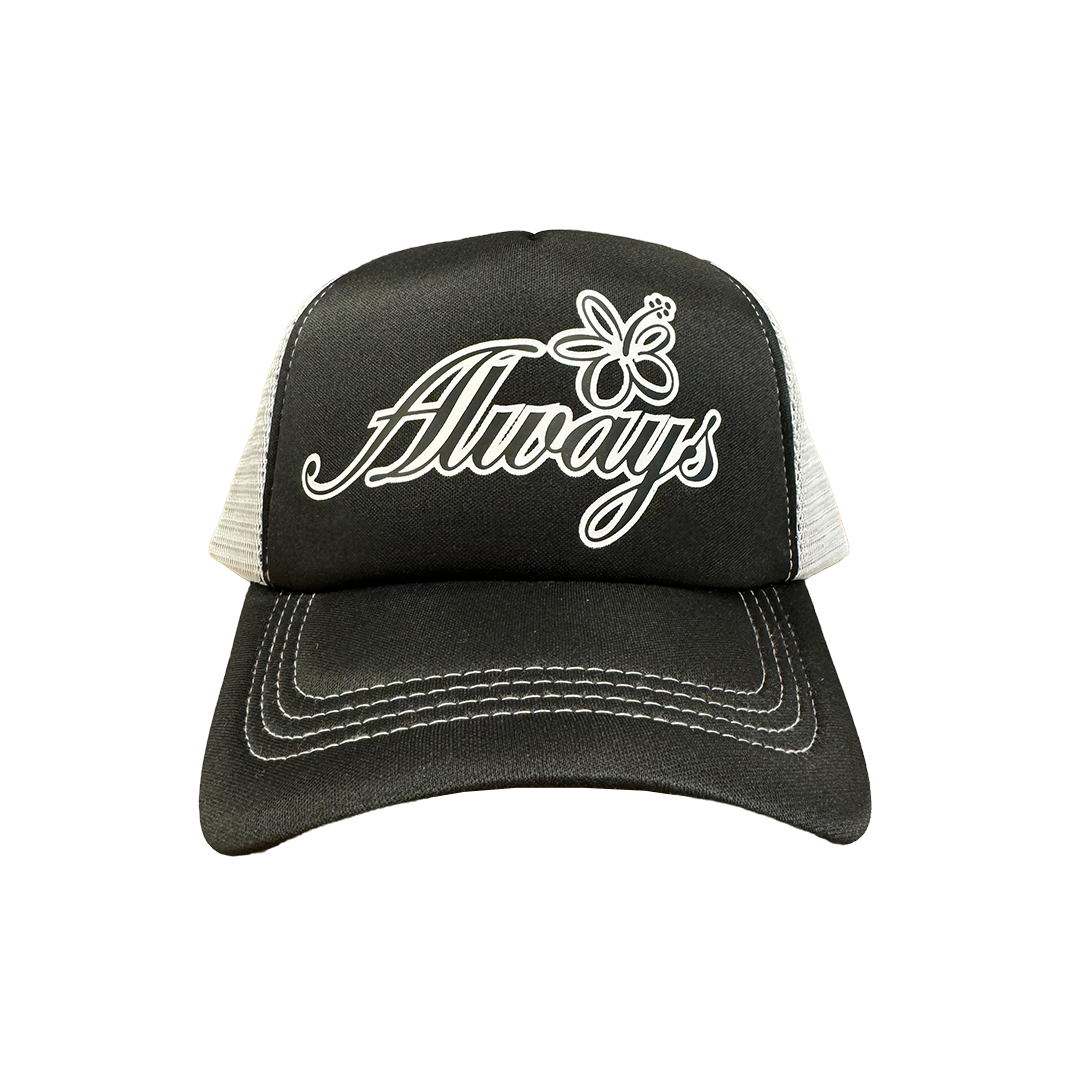 flower script trucker cap - black