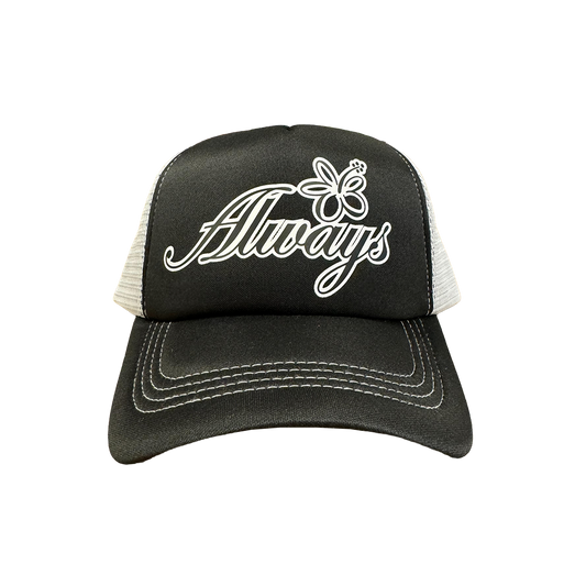 flower script trucker cap - black