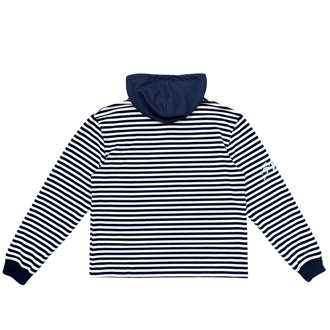hooded polo - navy stripe